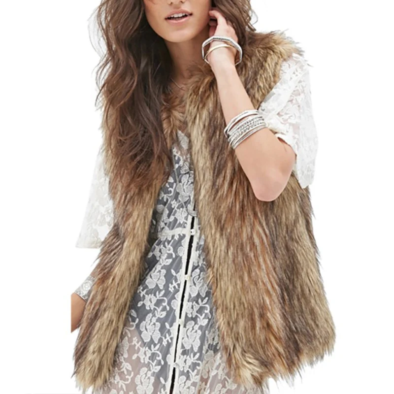 

2019 New Fashion Faux Fur Coat Winter Women Casual Slim Sleeveless Faux Fox Fur Covered Button Vest Winter Jacket