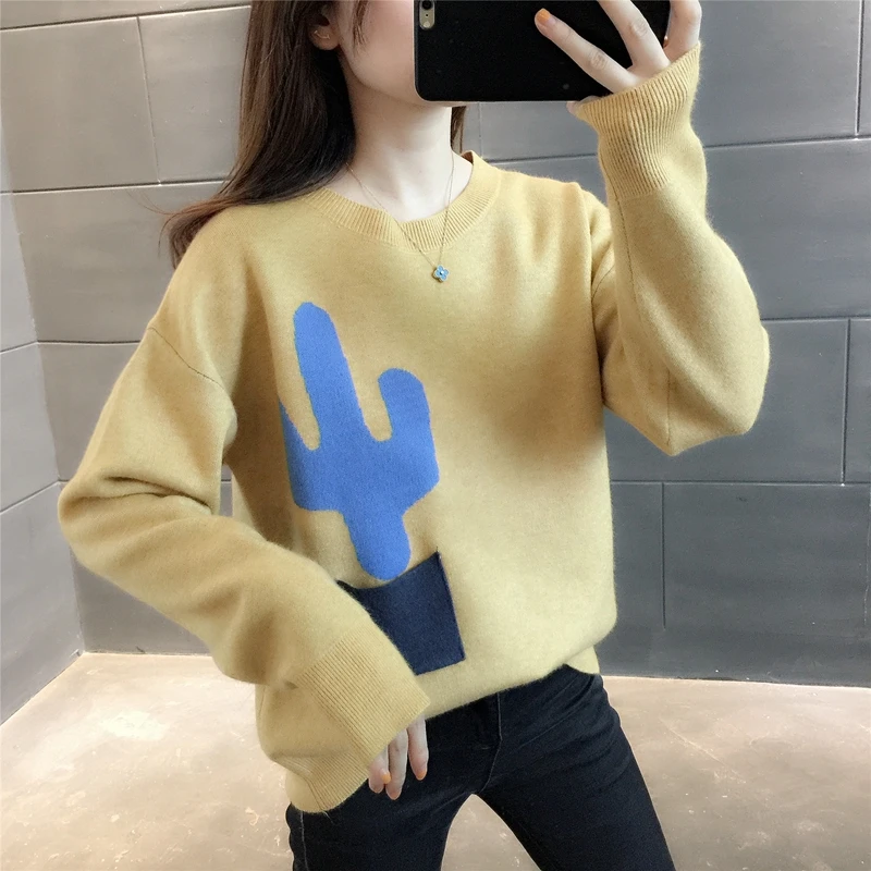 

Room 217283, row 12, No. 3 (top)] cartoon cactus round neck Pullover Sweater [1690] 49