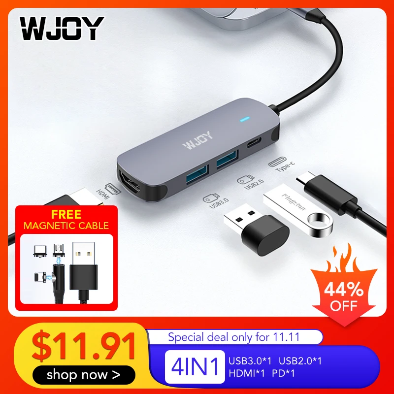 WJOY Тип C 4 в 1 концентратор USB 3 0 2 Мульти док станция для ноутбука Переключатель HDMI