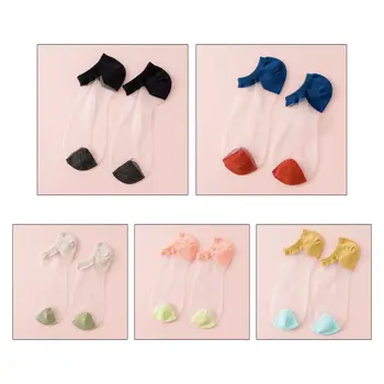 

Japanese Women Transparent Glass Fiber Boat Socks Cute Candy Color Block Patchwork Non-Slip Grip Invisible Short Hosiery