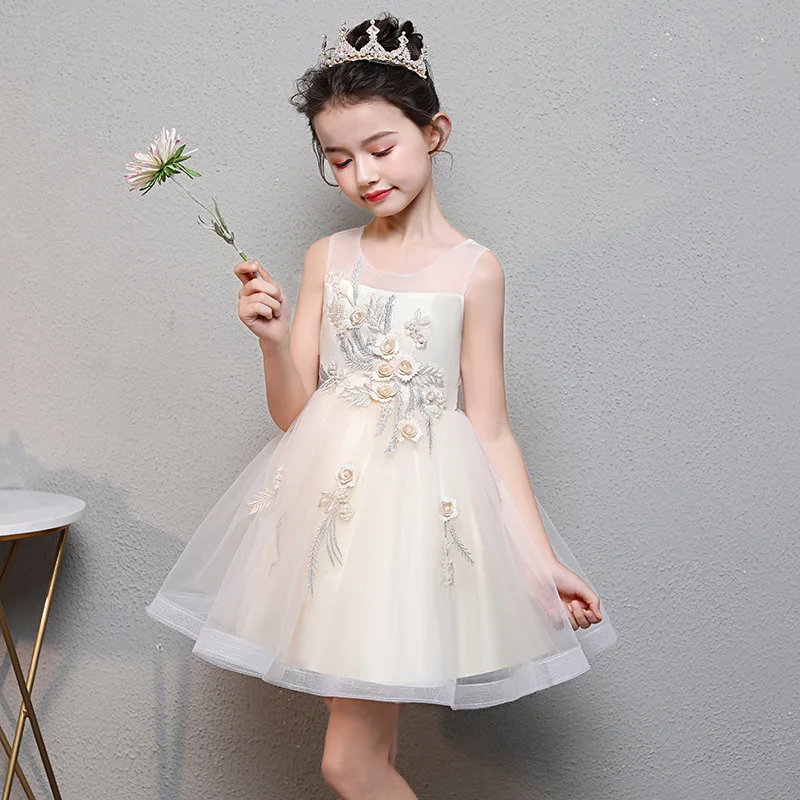Летнее милое платье принцессы для девочек детская одежда для выступлений г. Новое Детское пышное свадебное платье с наклейками от 3 до 12 лет