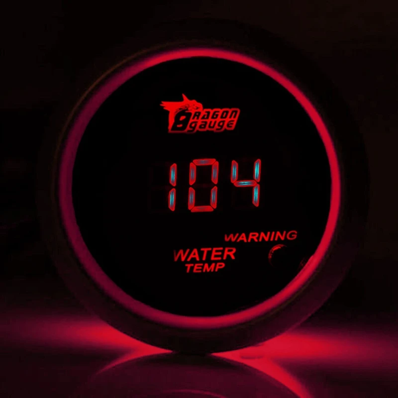 Диаметр 52 мм автомобильные красные цифровые, со светодиодом температура воды Фаренгейт манометр Черный чехол