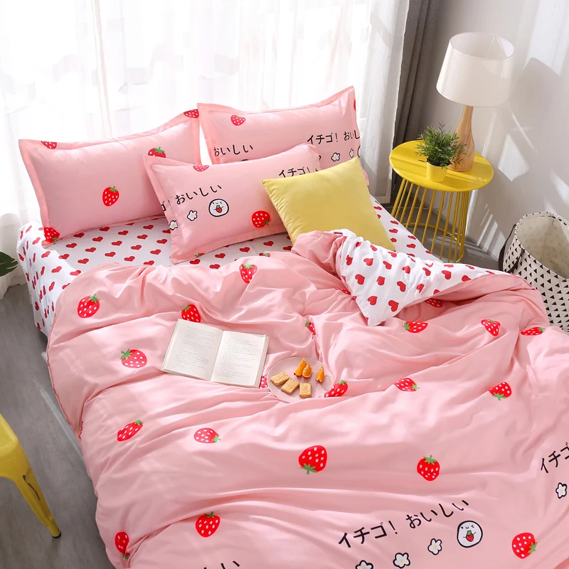 Erosebridal Lençóis de cama de solteiro rosa para crianças Kawaii Frog Cow  Lençóis, Morango Fofo, Conjunto