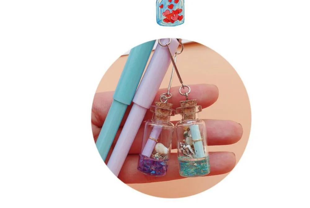 shell Drift bottle pendant gel pen cute cartoon neutral pen student prize pen office black write pen promotion gift pen 36pc/lot