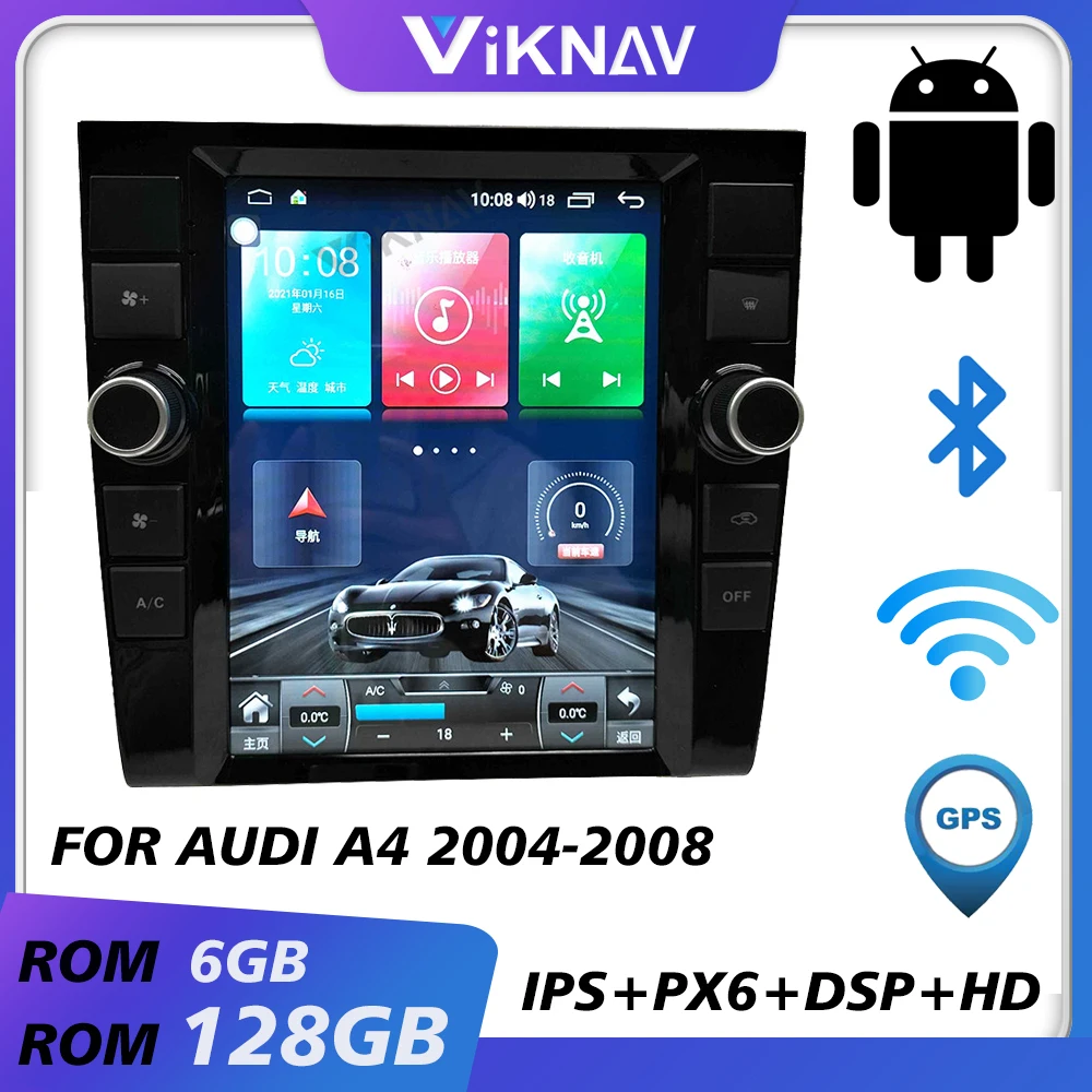 

car gps video multimedia player for Audi A4 2004 2005 2006 2007 2008 android auto radio car audio tape recorder vertical screen