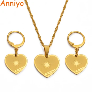 

Anniyo Small Size Marshall Flag Jewelry set Pendant Necklaces Earrings for Women Girls Gold Color Ethnic Gifts #038521
