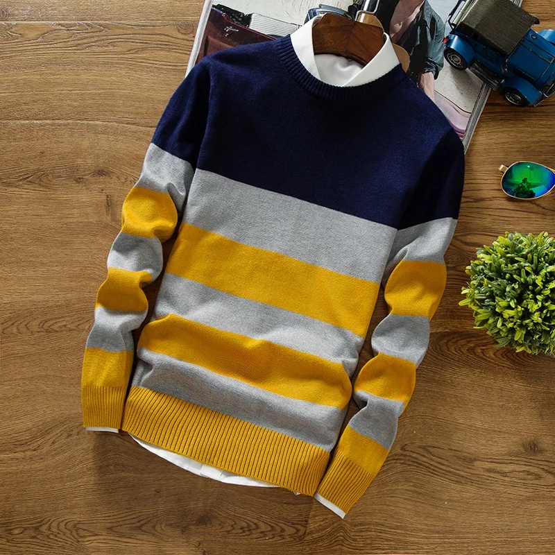 

Zogaa 2019 New Autumn Fashion Men's Pullover Sweaters Long Sleeve Round Neck Striped Knitting Cashmere Christmas Sweater Men