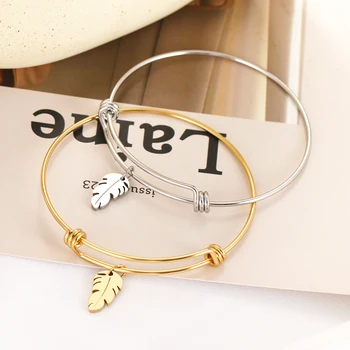 

CACANA 316L Stainless Steel Adjustable Bracelet Gold Color Feather Simple Trendy Jewelry For Women Bracelets Wedding Party Gifts