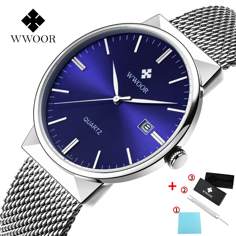 Gold Watch Men WWOOR Top Brand Famous Male Clock Steel Mesh Waterproof Watch Luxury Golden Quartz Wrist Watch Relogio Masculino 