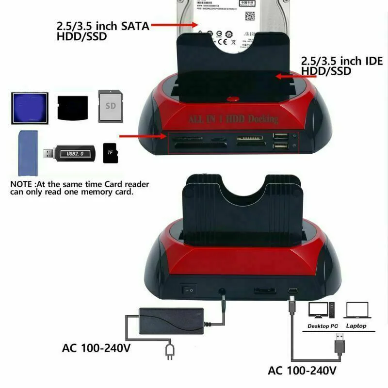 Все в одном IDE SATA 2,5 дюйма 3,5 дюйма двойной жесткий диск HDD док-станция usb-хаб кард-ридер