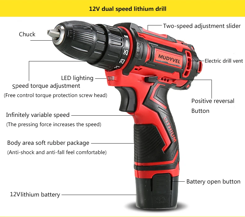 Cordless Drill 12V 16.8V 24V Optional 3/8 inch 2 speed Power Tools Flexible shaft Screwdriver Dremel Rechargeable