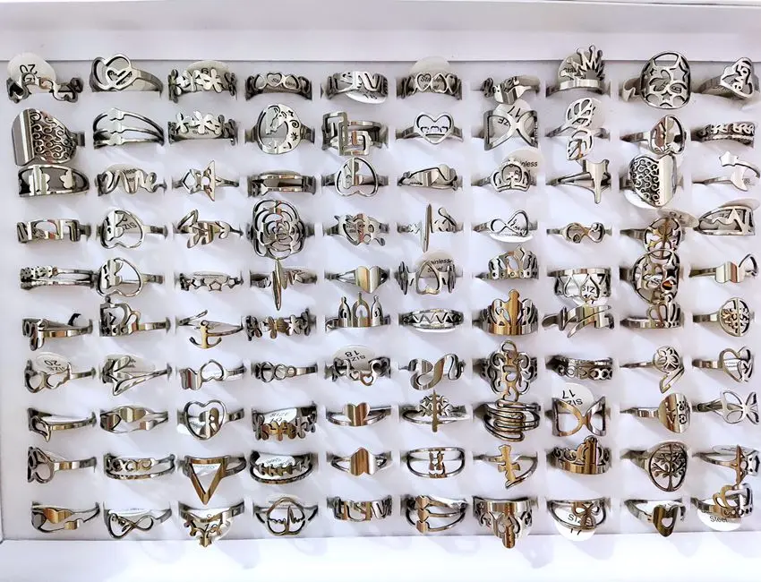 Bulk lots 25pcs 16-20mm Mix Laser Cut Ring Women's Mix Colors  stainless Steel Party Ring Trendy Jewelry 6