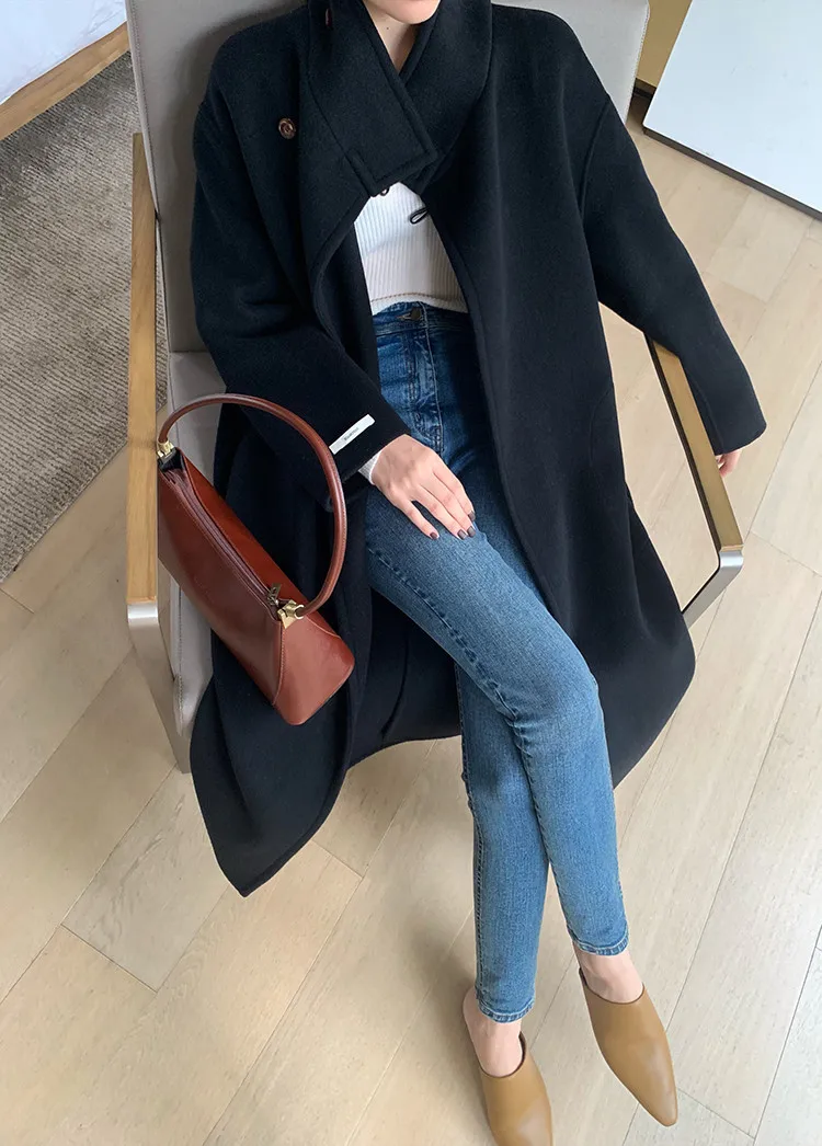 winter High quality elegant soft long handmade cashmere wool coat jacket female