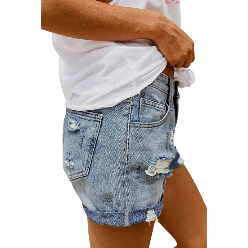 Summer Vintage Faded And Distressed Jean Shorts With Pockets 2020 Plus Size Woman Casual Hole Hot Short Denim S-XXL