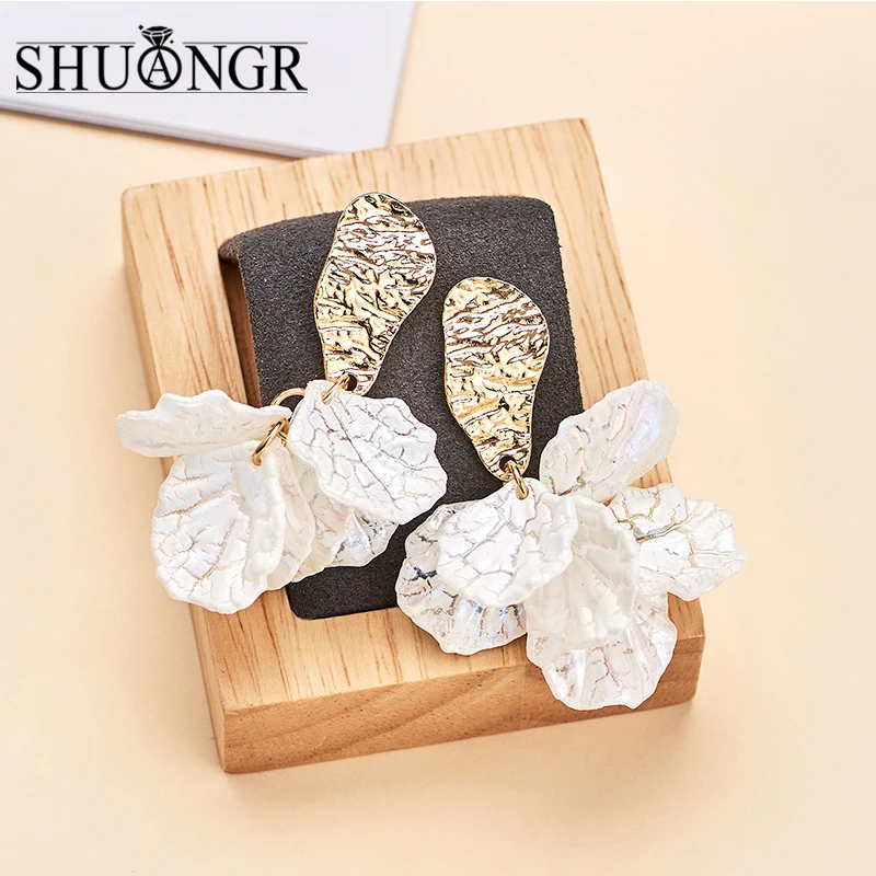 

SHUANGR Korean White Shell Flower Petal Dangle Earrings For Women Newest Statement Earrings Pendientes Trendy Romantic Jewelry