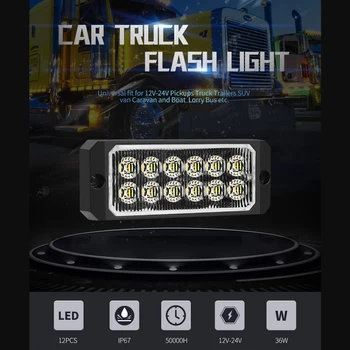 

12 LEDs Car Truck Warning Light Assembly 12-24V Universal Emergency Running Lantern Bar Flashing Impermeable Auto SUV Van