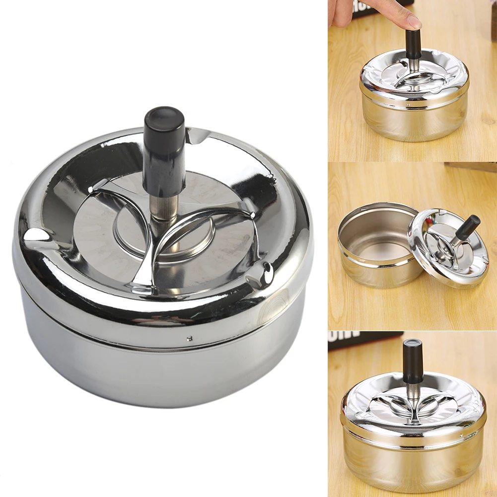 Cigarette Round Tray Spinning tray Housewares Stainless Steel Metal Durable With Cover