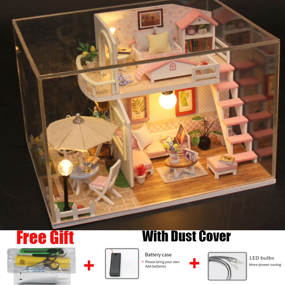 Handmade DIY Doll House kit Wooden House for dolls Toys girls room miniature building kit furniture dollhouse home Birthday Gift 35