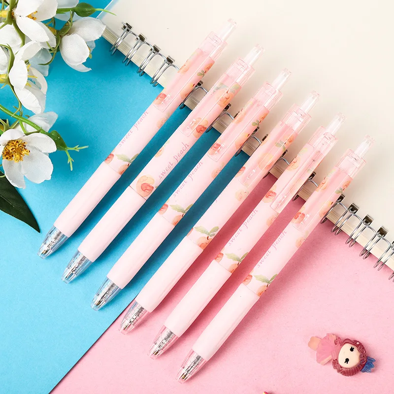

4Pcs/Set Cute Retractable Gel Pen 0.5mm Peaches Pen Kawaii Stationery for School Office Supplies Supply Student Writing Tool