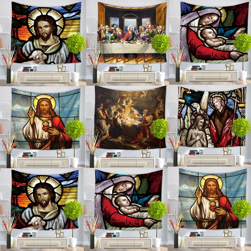 

Christ Jesus Tapestry Wall Hanging Artistic Polyester Fabric Cottage Dorm Wall Art Home Decoration Brown Wall Decoration