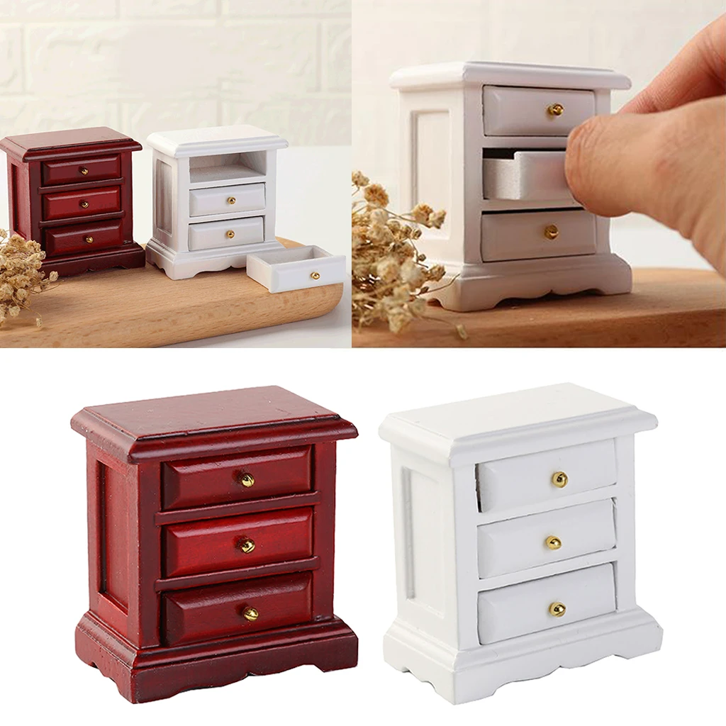 1:12 Dolls House Birch Wooden Miniature Bedside Table With Drawer Set