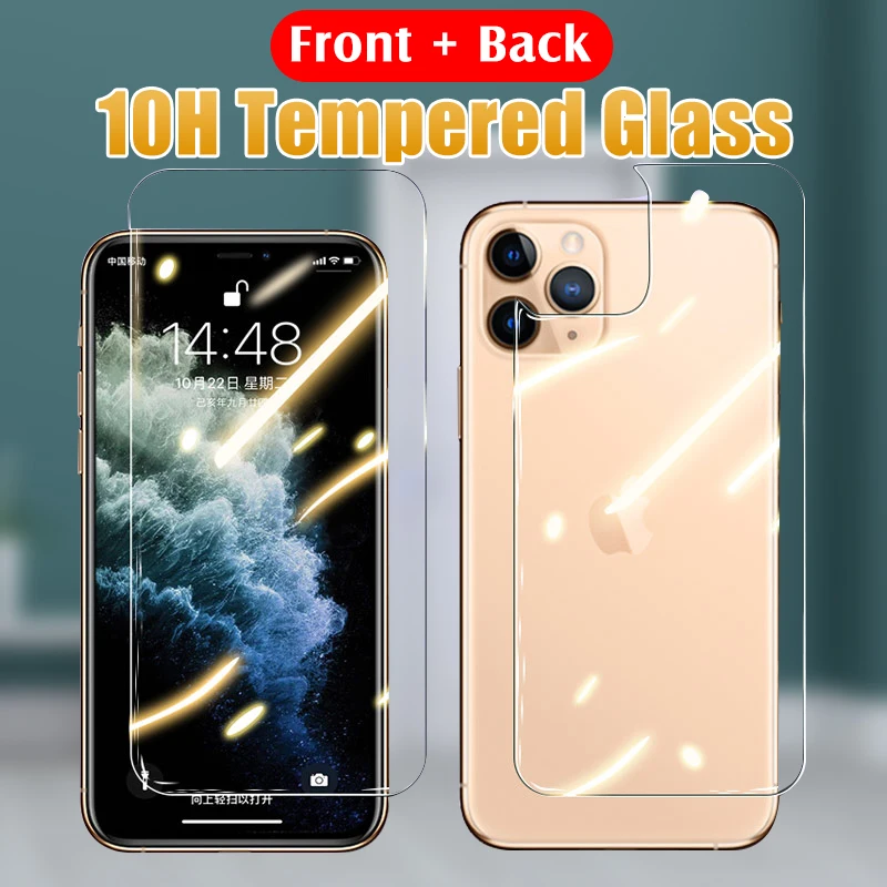 Переднее и заднее закаленное стекло для IPhone 11 Pro XR X XS Max, защита заднего экрана для IPhone 8 7 6 6s Plus, защитная пленка