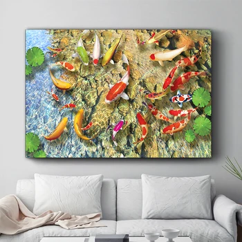

MUTU Wall Art Picture HD Print Chinese Abstract Koi Fish Landscape Oil Painting on Canvas Poster For Living Room Modern Decor