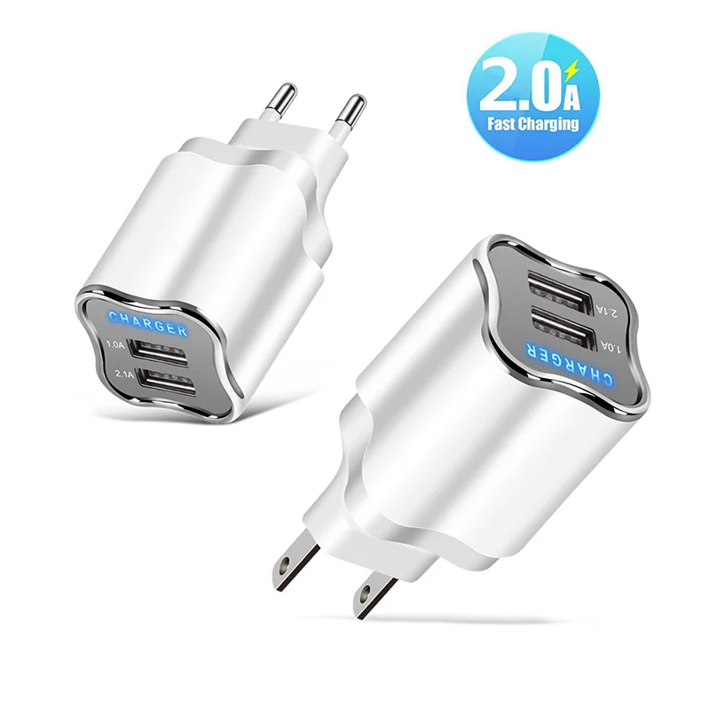 

LED 5V/2A Dual USB Charger EU US Plug Universal Travel Charger Adapter Phone Fast Charging Head Wall Phone Charger for IPhone