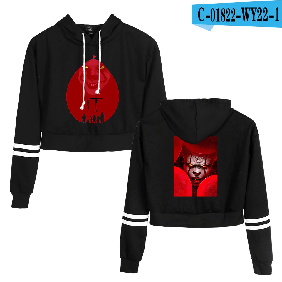 black It Chapter 2 Navel hoody women aikooki новые модные популярные толстовки с принтом It Chapter 2 худи с высокой талией Черный Повседневный Топ - Цвет: black