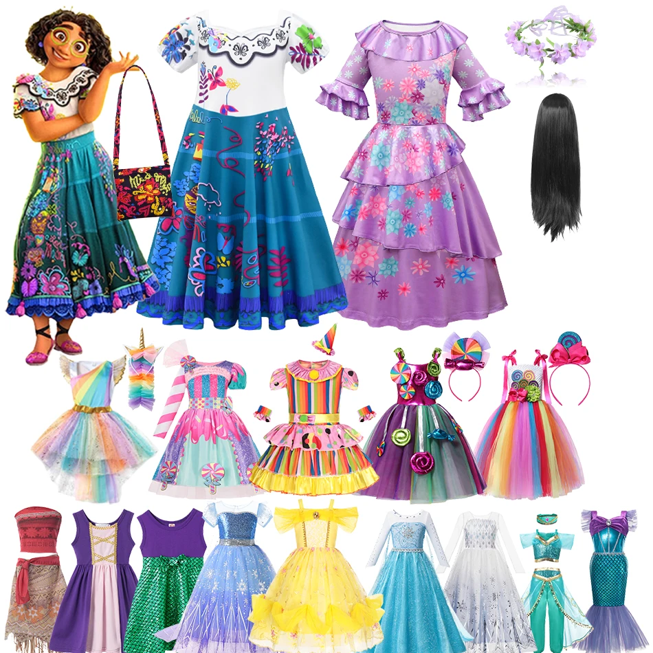 Disney ENCANTO Mirabel Role Play Costume Purim Girl's Candy Princess Dress Unicorn Elsa Children's Day Cosplay Gown 3-11Y |