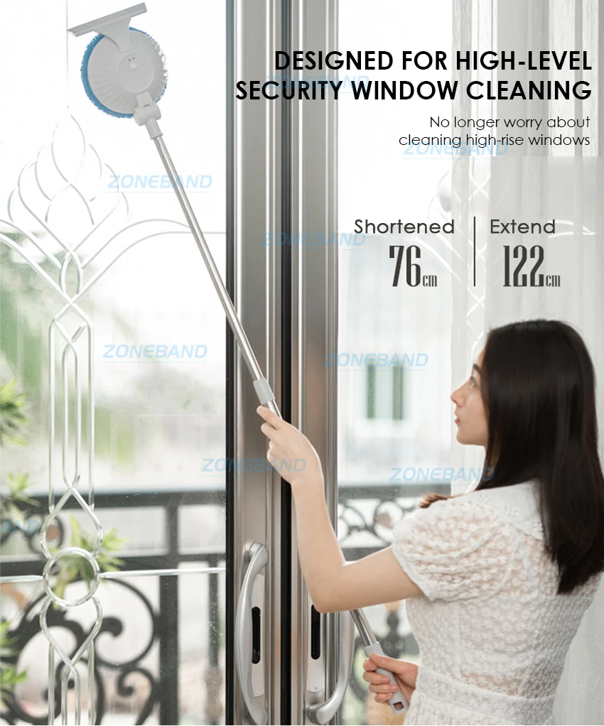 Nettoyeur De Vitres électrique Sans Fil - Manche Télescopique (44-75 Cm) - Réservoir 100 Ml - 2 Modes (normal/fort) - Autonomie Jusqu'à 28 Min
