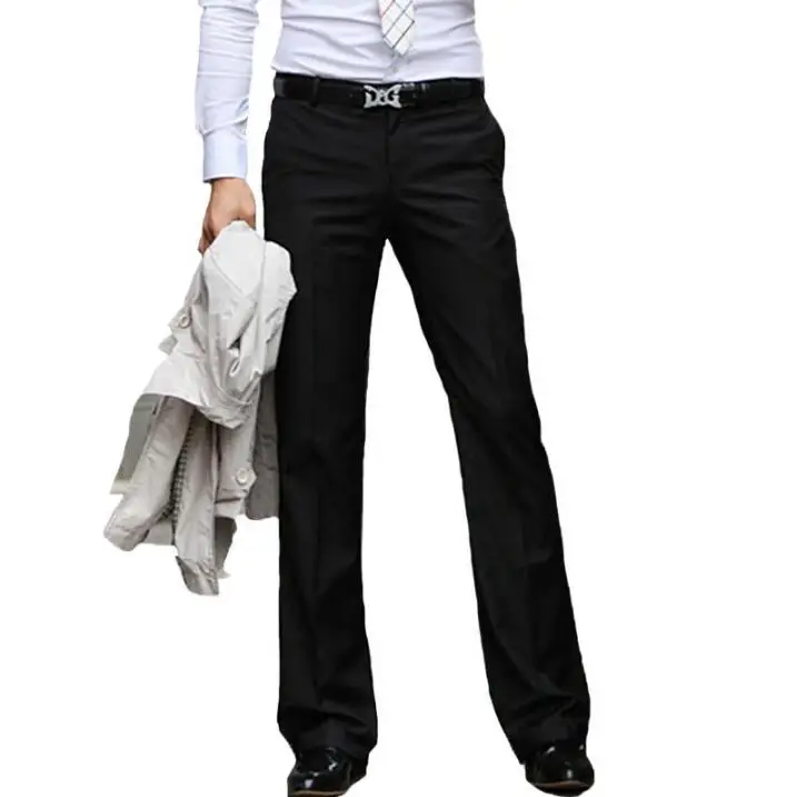 Новые модные белые расклешенные брюки мужские корейские узкие деловые прямые брюки Британская мода Молодежные повседневные брюки - Цвет: Черный