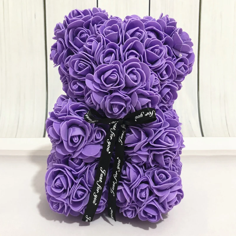 purple DIY 25 см ПЭ Пена розы медведь плюшевый медведь искусственный цветок розы подарки на год для подруги Женщины Матери Валентина подарок - Цвет: purple