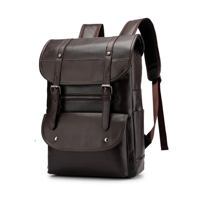 Рюкзак из искусственной кожи, модный винтажный унисекс студенческий рюкзак для ноутбука 15,6, водонепроницаемый рюкзак для подростков, сумка для женщин и мужчин, мужские сумки - Цвет: Коричневый