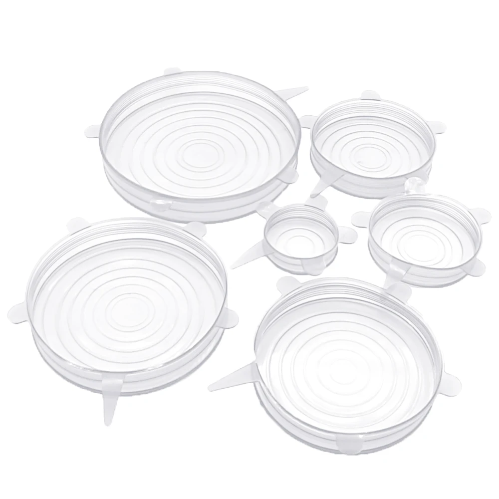 6 шт Силиконовые эластичные крышки, сохраняющие свежесть, многоразовые крышки для чаши, кастрюли, кулинарные кухонные принадлежности - Цвет: Белый
