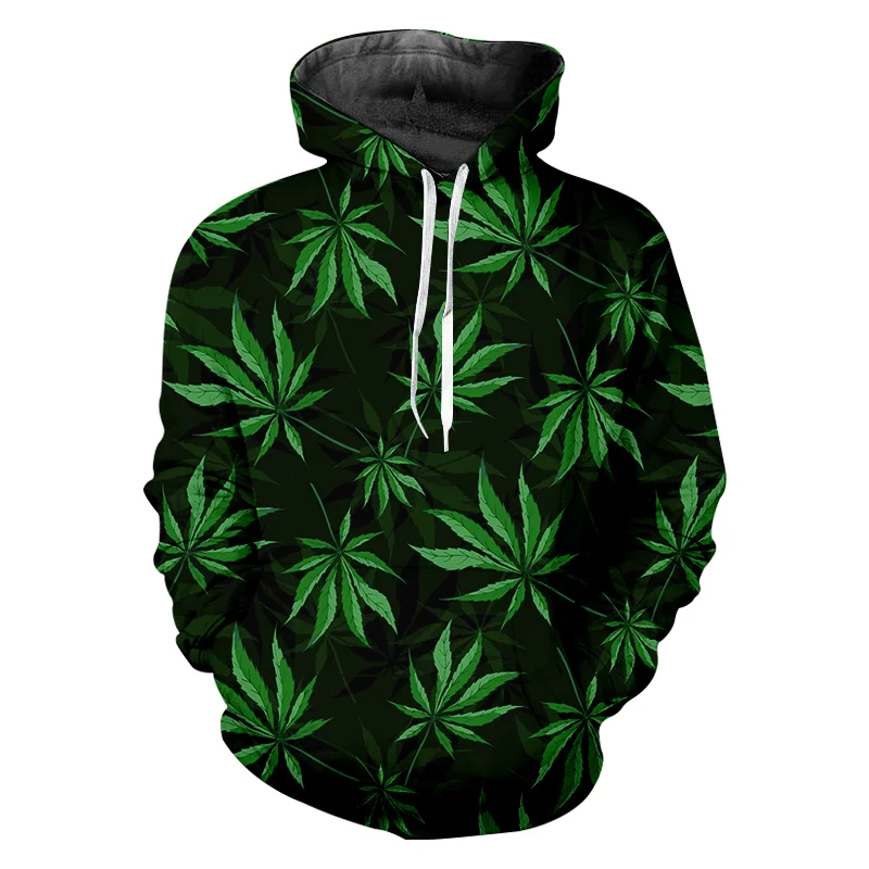 

UJWI Casual Harajuku Weed Hoodie Maple Leaf Grass 3D Printing Green Men's Clothing Oversized Hoodie Dropshipping Cheap Wholesale