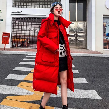 

2020 New Winter Jacket Women Warm Long Hooded Parkas Female Streetwear Design Plus size Loose Red Down Cotton Padded Jacket Coat