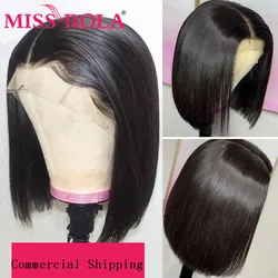 Miss Rola Hair 13x4 Short Bob Lace Wig Lace Front Human Hair Wigs Brazilian Bob Lace Frontal Wig Remy Straight Hair Wig 180%150%