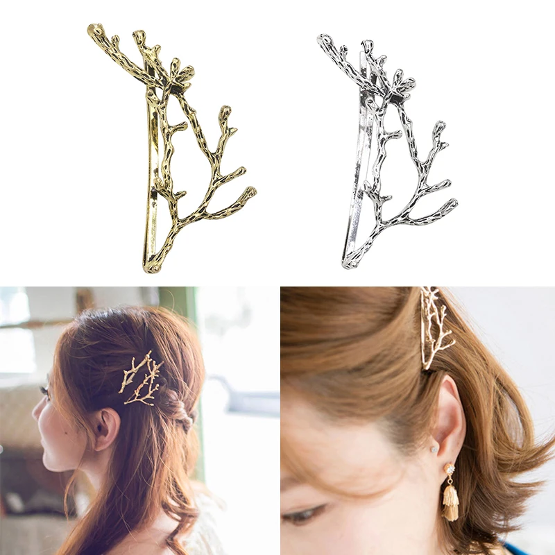 Women Fashion Rose Gold Silver Durable Delicate Unique Metal Branch Leaves Small Hair Clips Bobby Pin Hair Styling Accessories