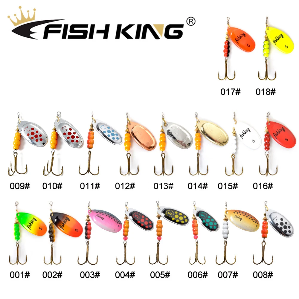 FISH KING Spinner Bait 1pc 3.2g 4.3g 6.1g 9.6g 13.6g Fishing Lure Bass Hard Baits Spoon With Treble Hook Tackle High Quality
