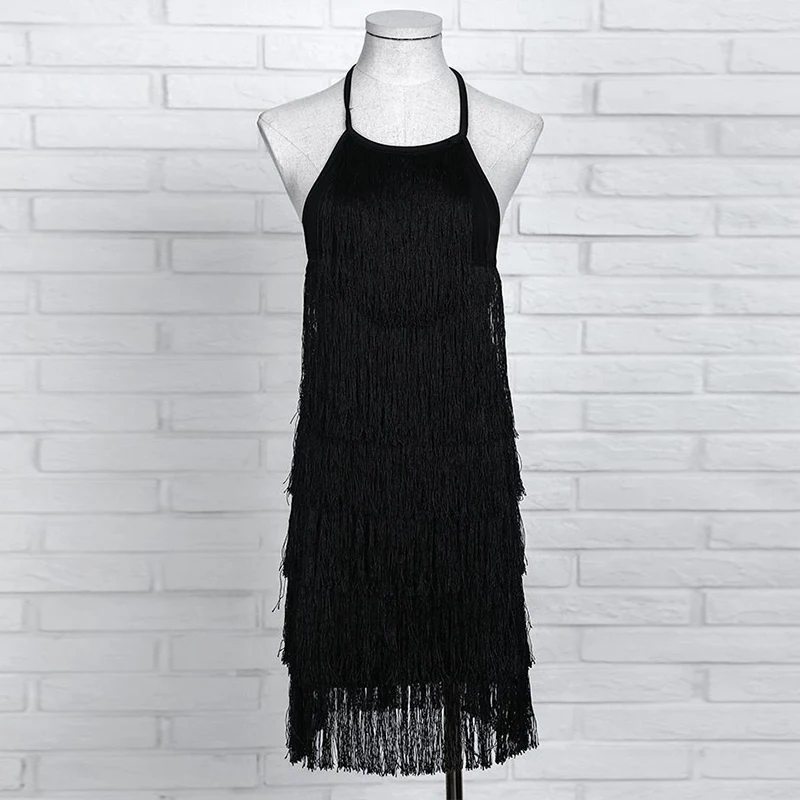 Женское сексуальное платье с бахромой и кисточками, черное Бандажное платье без рукавов, летнее клубное мини-платье с открытой спиной