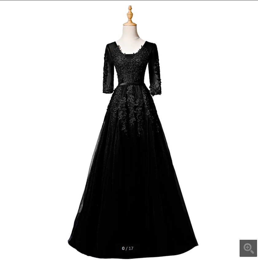 Wonderfull Robe de soiree 2019 black a line lace appliques prom dresses
beaded with 3/4 sleeve corset v neck prom gowns best selling Online