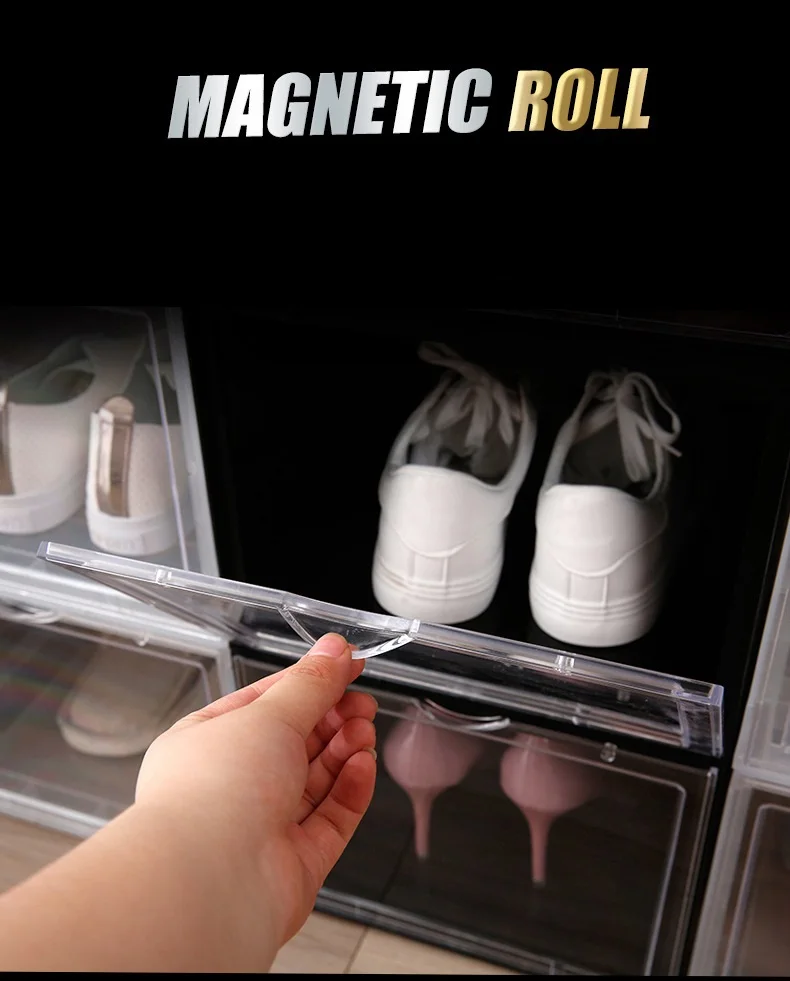 Прозрачный складной ящик для обуви коробка утолщенная акриловая с магнитом супер стек нагрузки складной органайзер для хранения мелочей Stor стойки