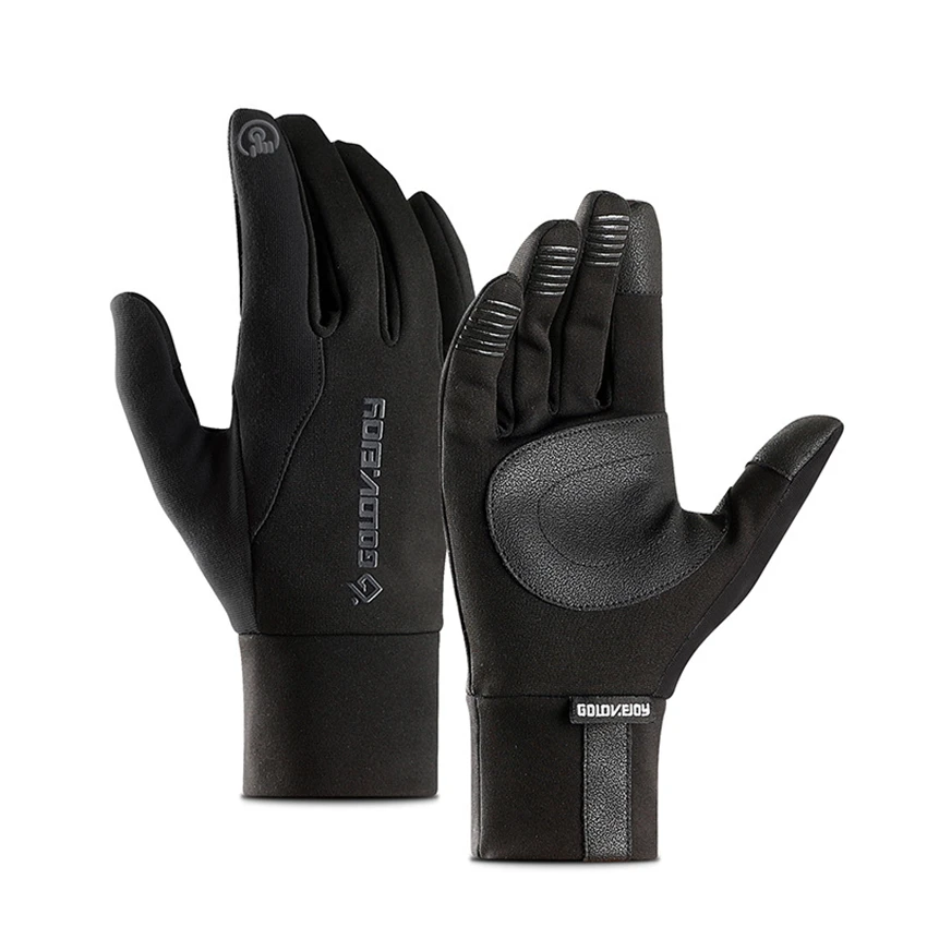 Зимние ветрозащитные перчатки для верховой езды для мужчин с сенсорным экраном, Нескользящие теплые перчатки с пухом, водонепроницаемые, Полные Пальцы, быстрая - Цвет: Black Gloves