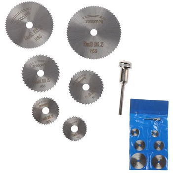 

7Pcs Cutting Discs Mandrel HSS Rotary Circular Saw Blades Tool Cutoff Set