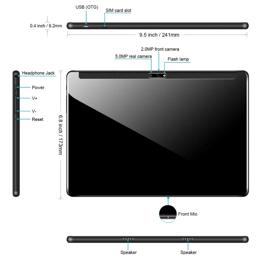 2020 Black 6GB RAM 128GB ROM Gaming Tablet Octa Core 10 inch 8MP 1280x800 Full Screen Dual 2.5D Gla