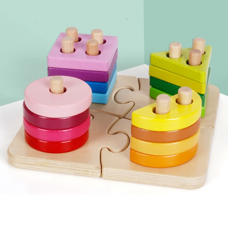 

Wooden Toys Baby Stacking Toys Columns Puzzle Toys Early Education Shape Matching Geometric Building Blocks