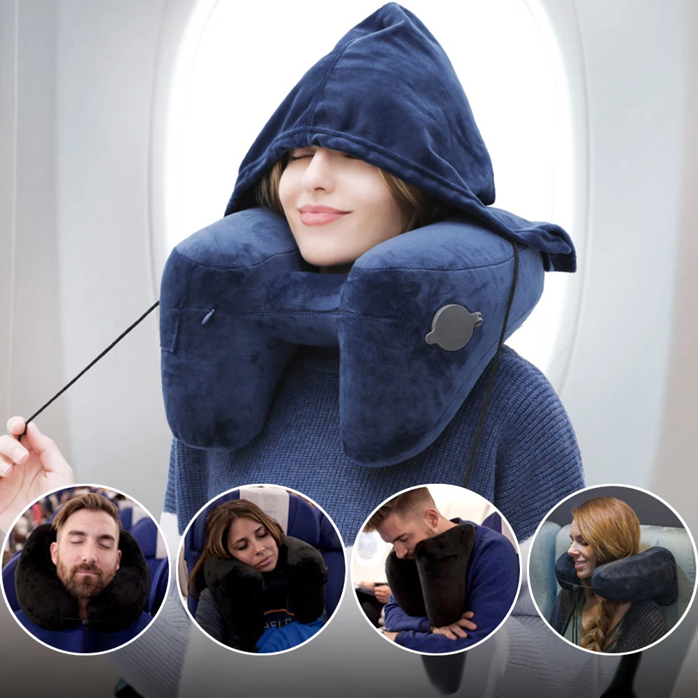 H-образная надувная подушка для путешествий со шляпой, воздушная подушка, Складная легкая подушка для шеи с ворсом, подушка для сна для офиса, самолета, автомобиля