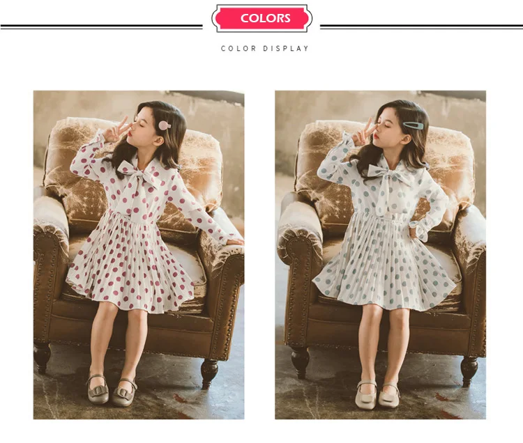 2020 Spring Autumn Kids Clothing Big Girl Boutique Chiffon Dresses Fashion Polka Dot Dress for Girls Age 4 5 6 7 8 9 10 11 12 13 (5)