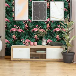 Зеленые растения Розовые Обои с рисунком Фламинго Горячие ins свежий фон Прокат для дома гостиной девушки спальни вечерние Декор модный